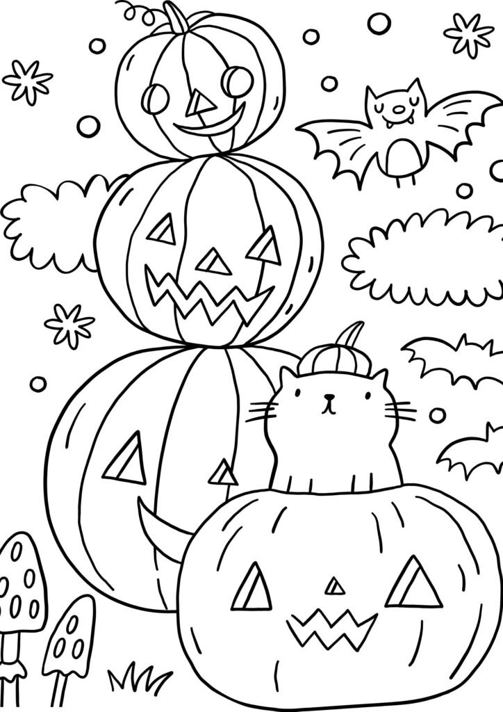 Black And White Halloween Printable Worksheet Coloring Page 