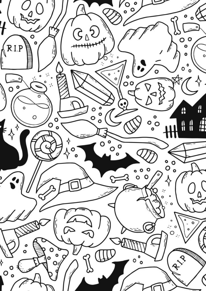 Black and White Halloween Coloring Page