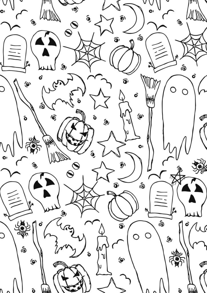 Black and White Happy Halloween Coloring Page