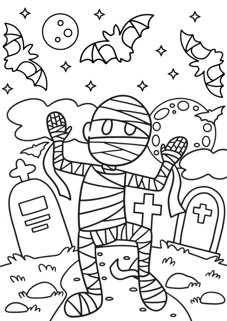 Black and White Line Art  Halloween Printable Coloring Page