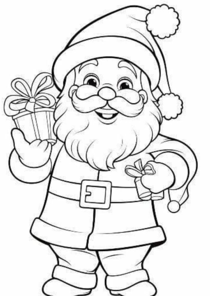 christmas coloring pages sant with gift