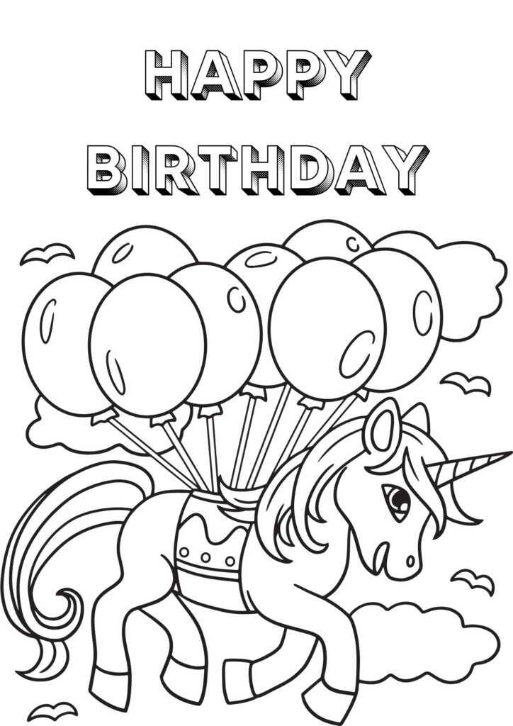 free unicorn coloring pages printable Happy Birthday