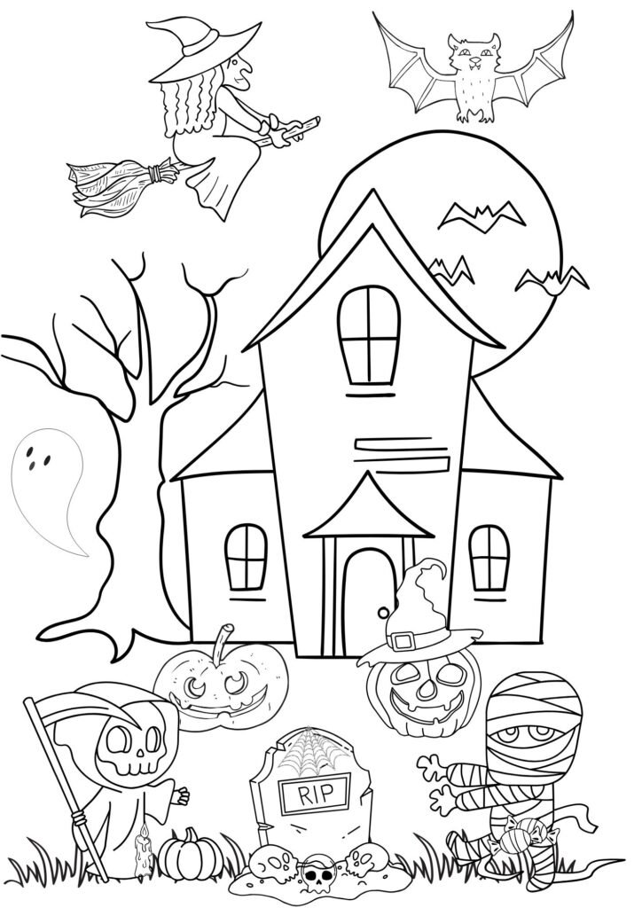 halloween house coloring pages printable