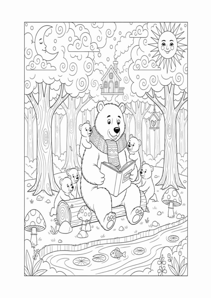 Printable bear coloring pages in black and white