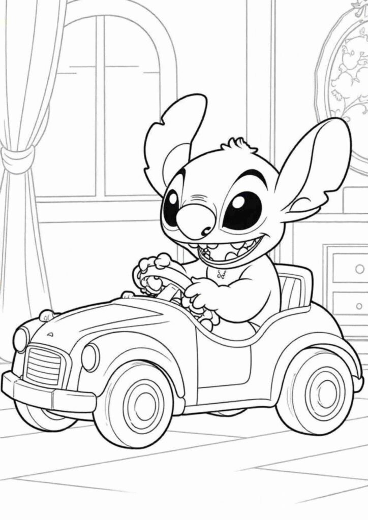 Fun Stitch coloring page with bold lines for crayons