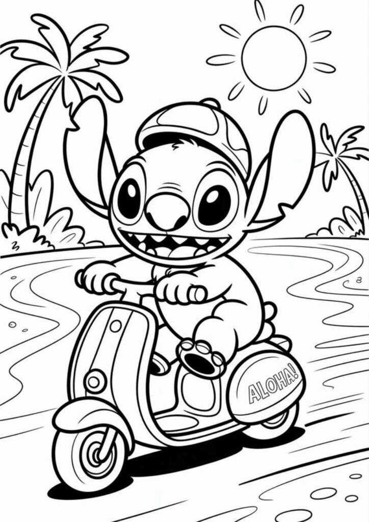 Fun Stitch coloring page with bold lines for crayons