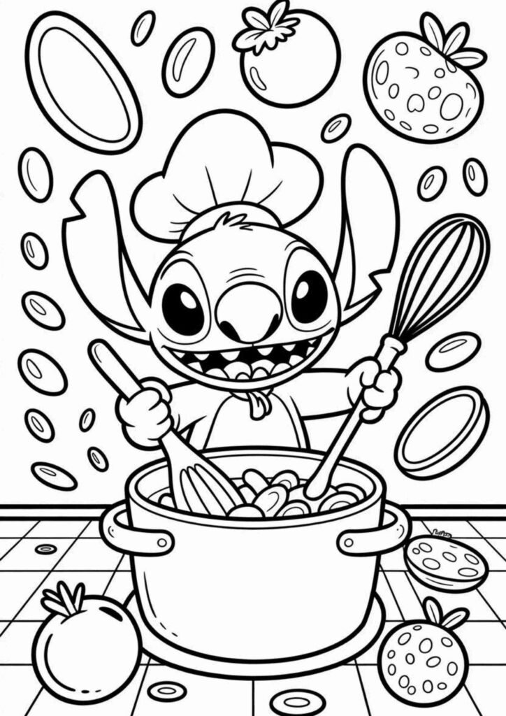 Stitch coloring page sitting and waving for free printable