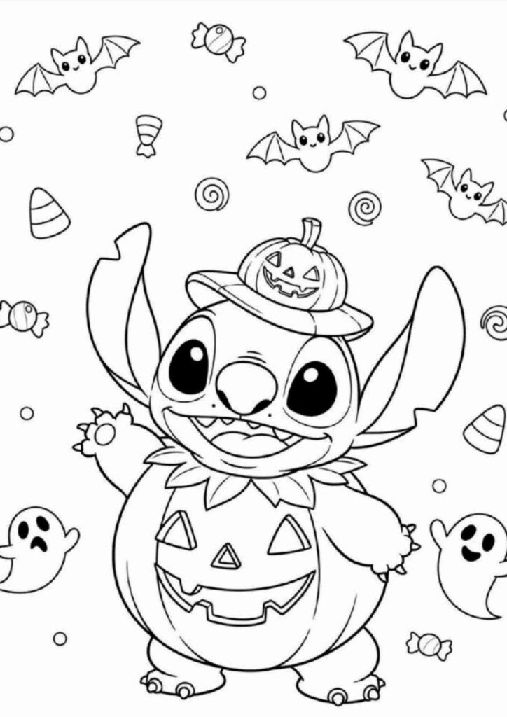 Stitch coloring page sitting and waving for free printable