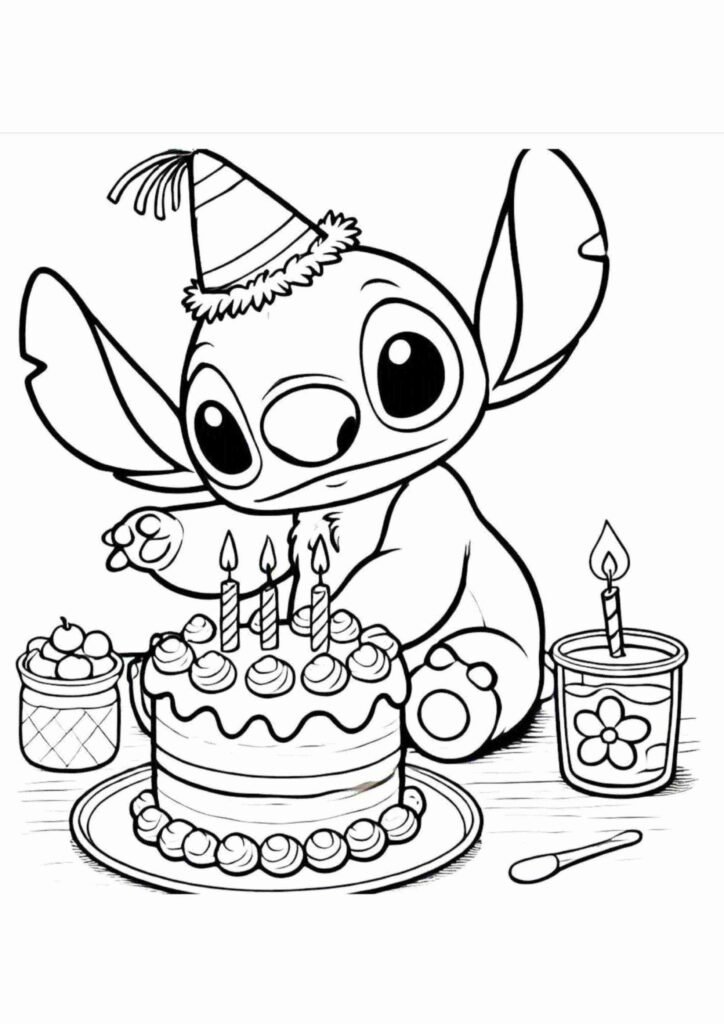 Stitch coloring page sitting and waving for free printable