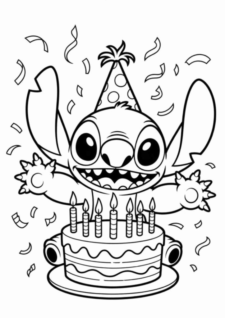 Stitch coloring page sitting and waving for free printable