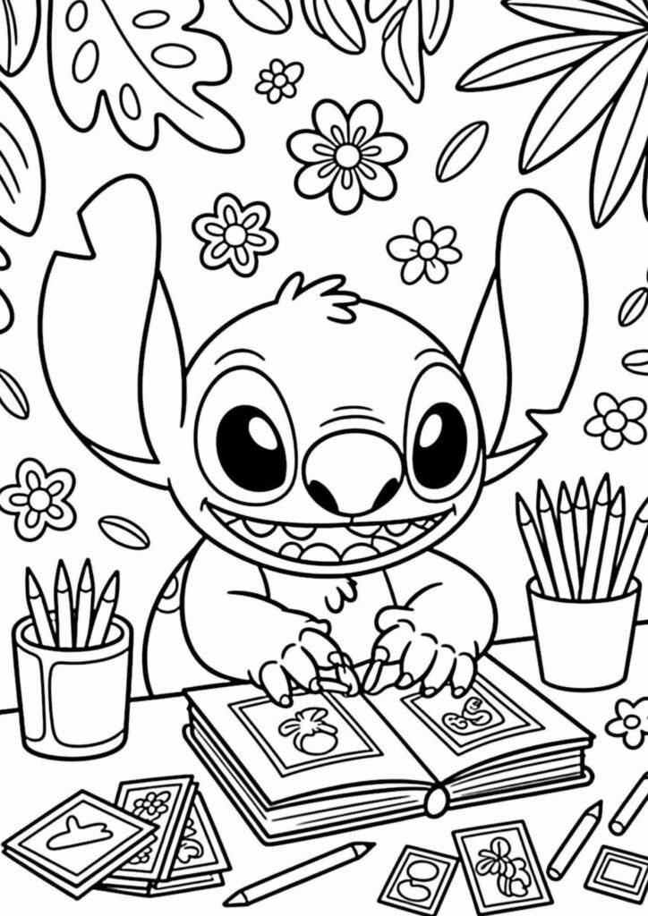 Fun Stitch coloring page with bold lines for crayons