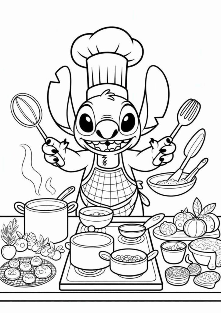 Stitch coloring page for kids featuring a cute smiling Stitch