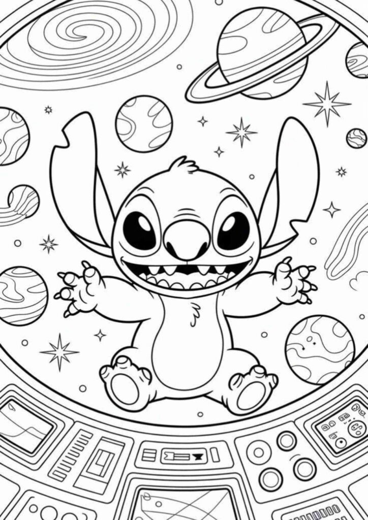 Cute Stitch coloring page with simple outlines for children