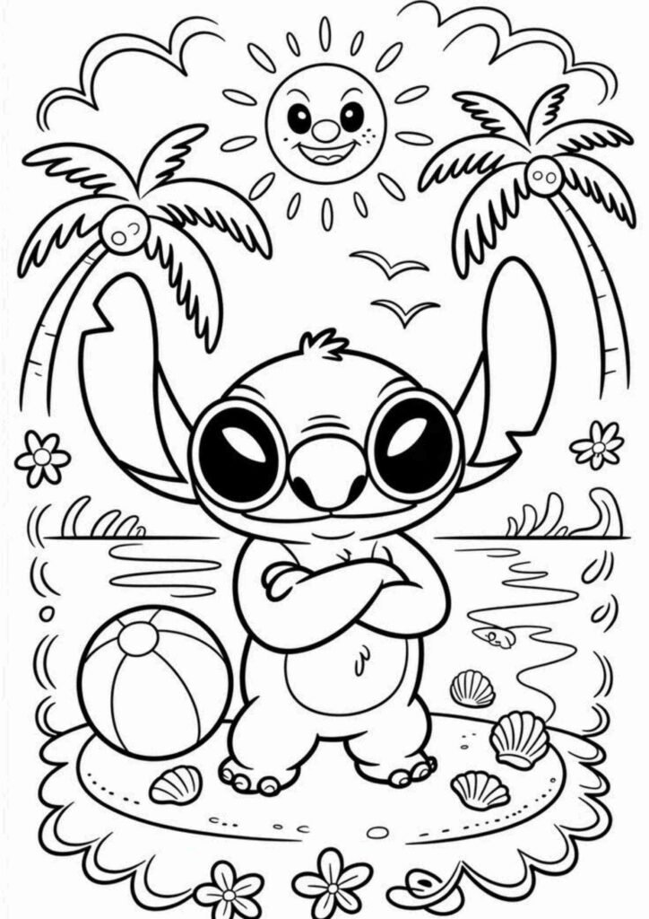 Cute Stitch coloring page with simple outlines for children