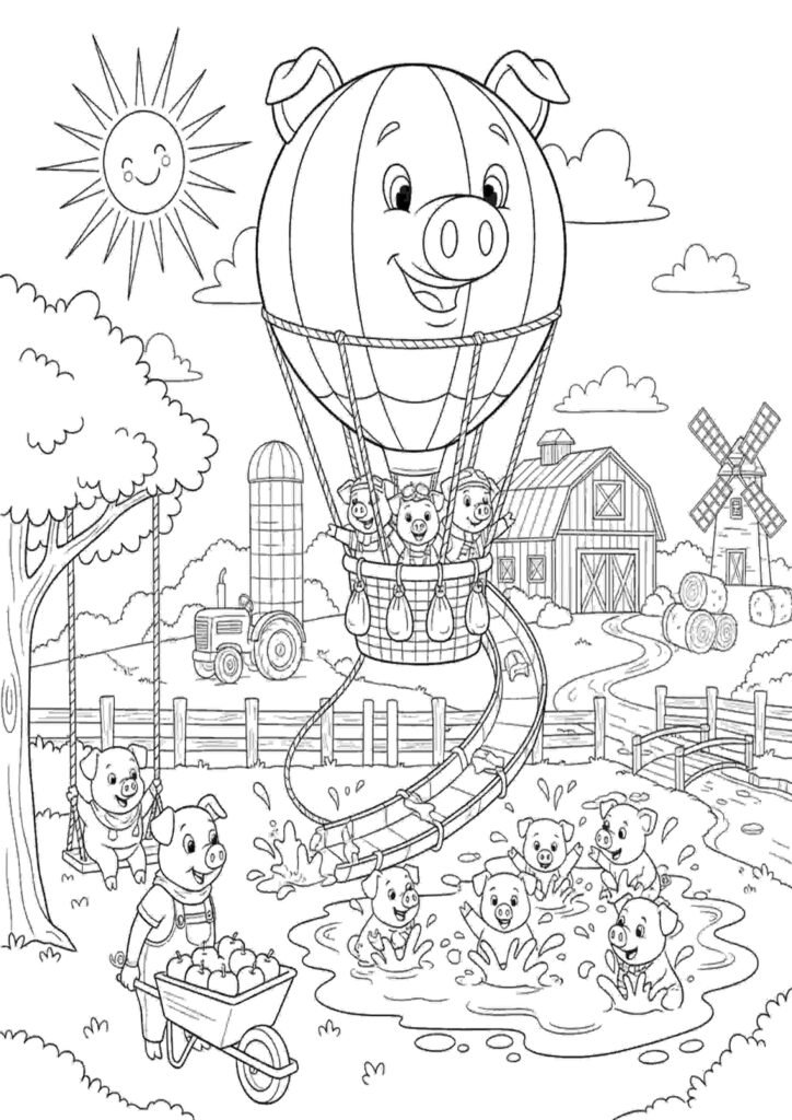 three pigs colouring pages