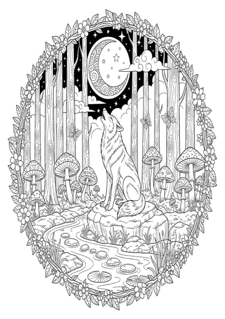 wolf coloring pages for adults printable