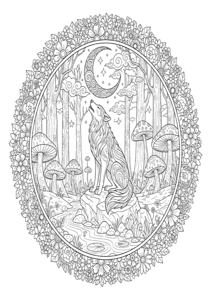wolf colouring pages for adults