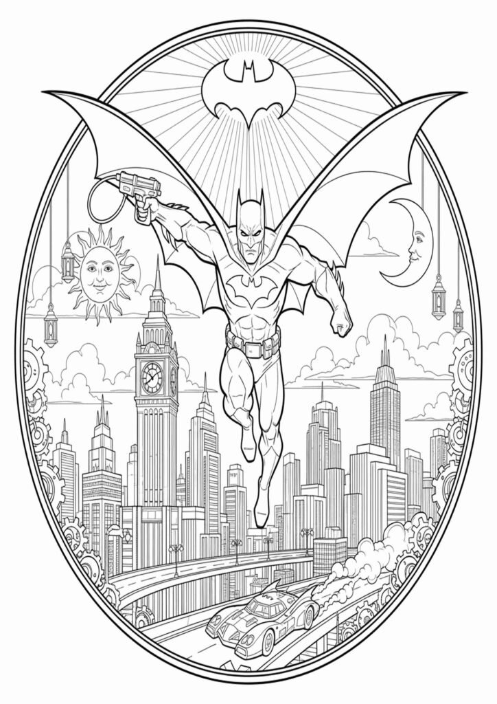 Batman coloring pages with superhero outline for kids