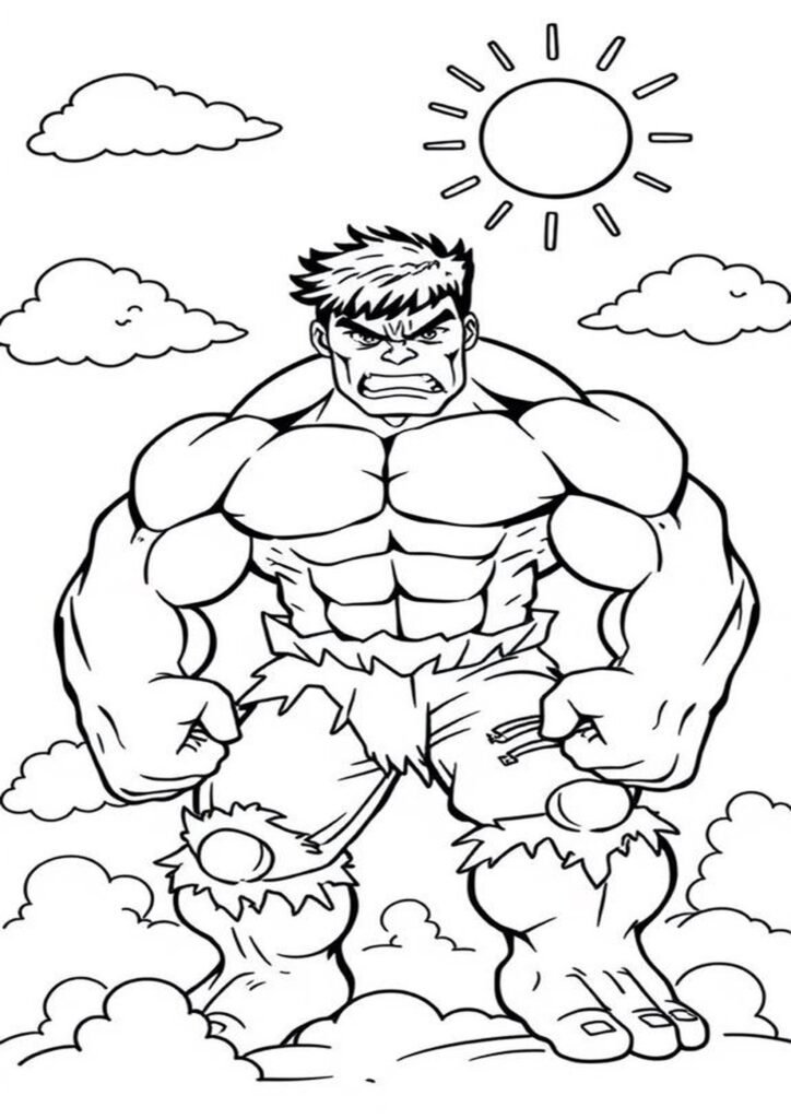 Incredible Hulk coloring page with Hulk smashing and roaring