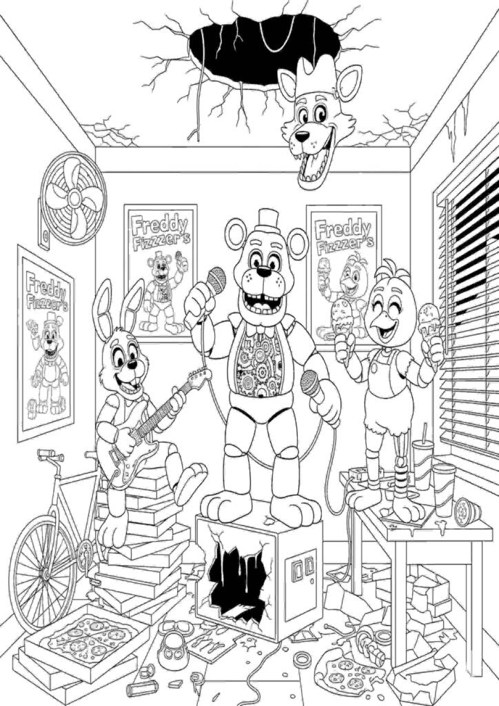 fnaf coloring pages all characters easy