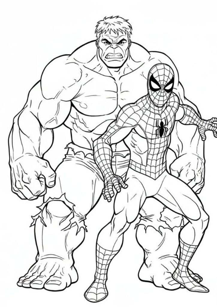 Incredible Hulk coloring page with Hulk smashing and roaring