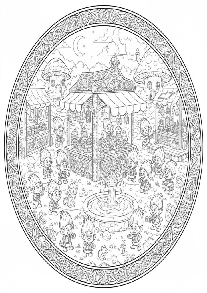 Easy troll coloring page for preschool kids