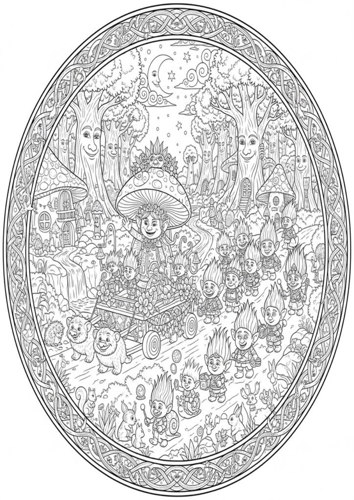 Cute troll coloring page with simple outlines