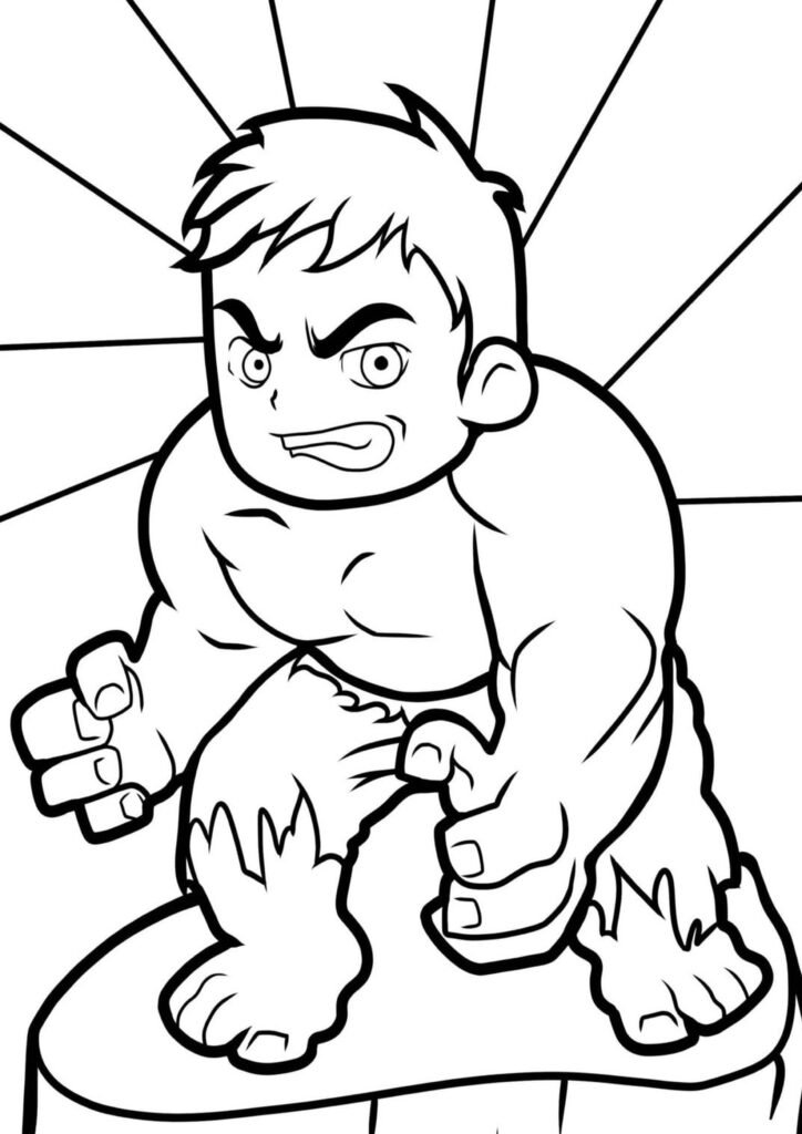 Incredible Hulk coloring page with Hulk smashing and roaring