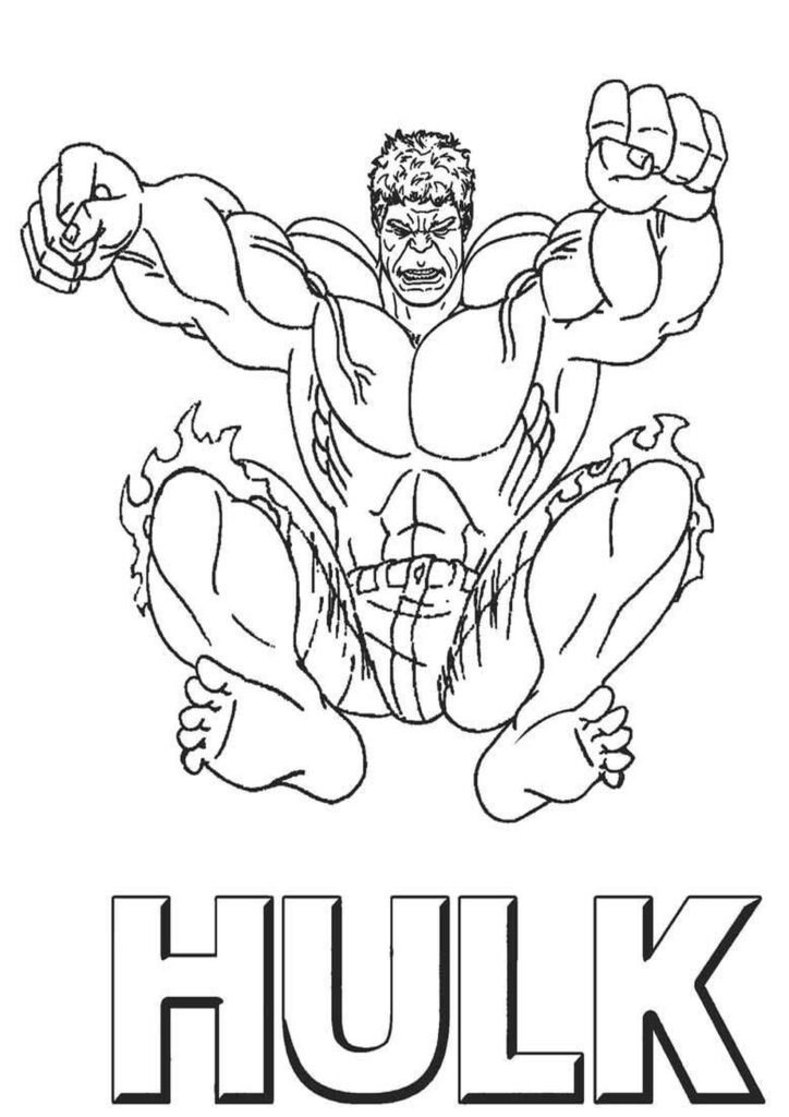 Incredible Hulk coloring page with Hulk smashing and roaring