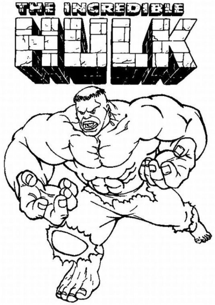 Incredible Hulk coloring page with Hulk smashing and roaring