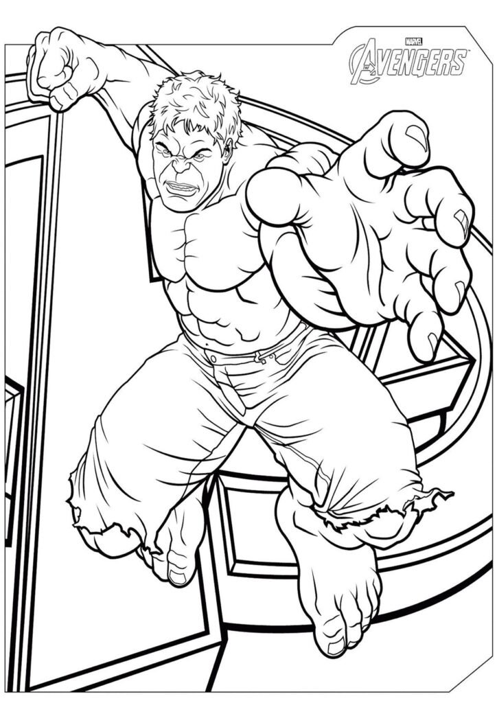 Incredible Hulk coloring page with Hulk smashing and roaring