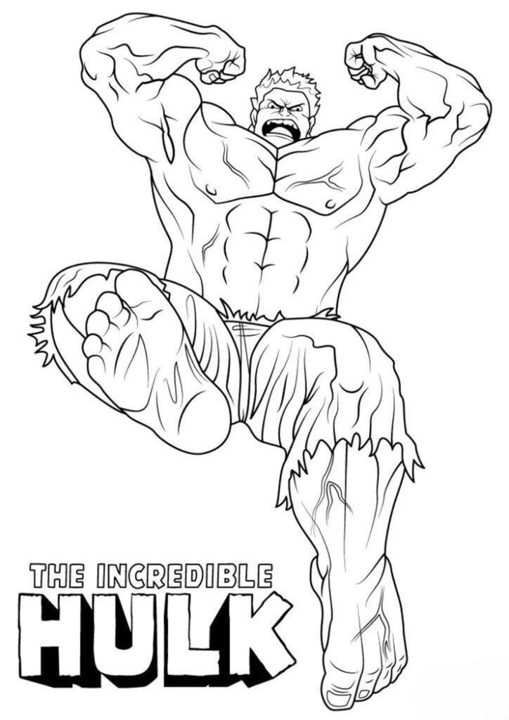 Incredible Hulk coloring page with Hulk smashing and roaring