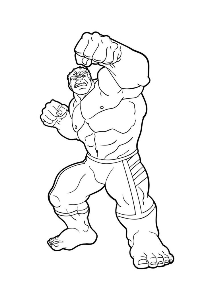 Incredible Hulk coloring page with Hulk smashing and roaring