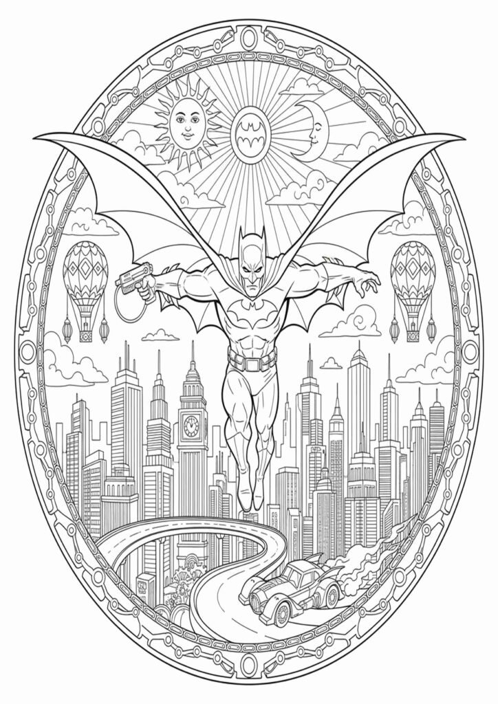 Batman coloring pages featuring Batman in action pose