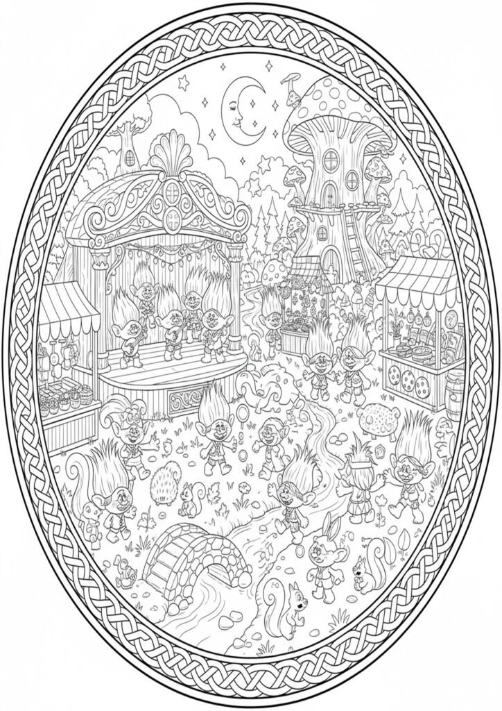 Kid-friendly troll coloring page