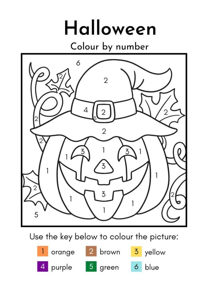 Black and White Fun Halloween Colour by Number Worksheet