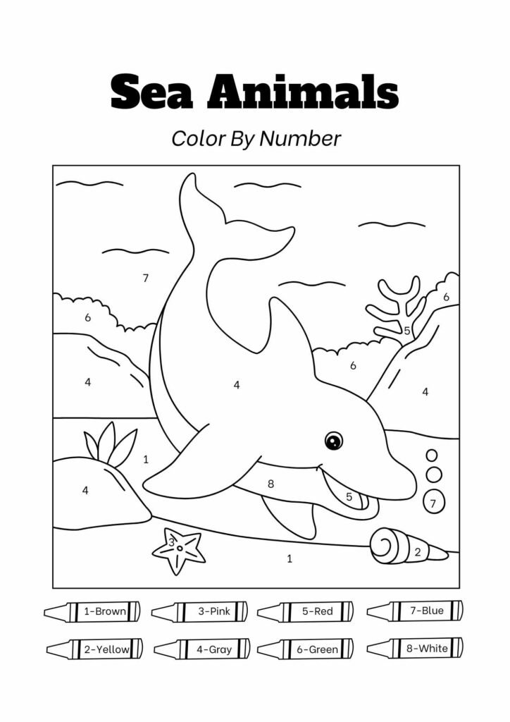 Sea Animals Color by Number Black and White