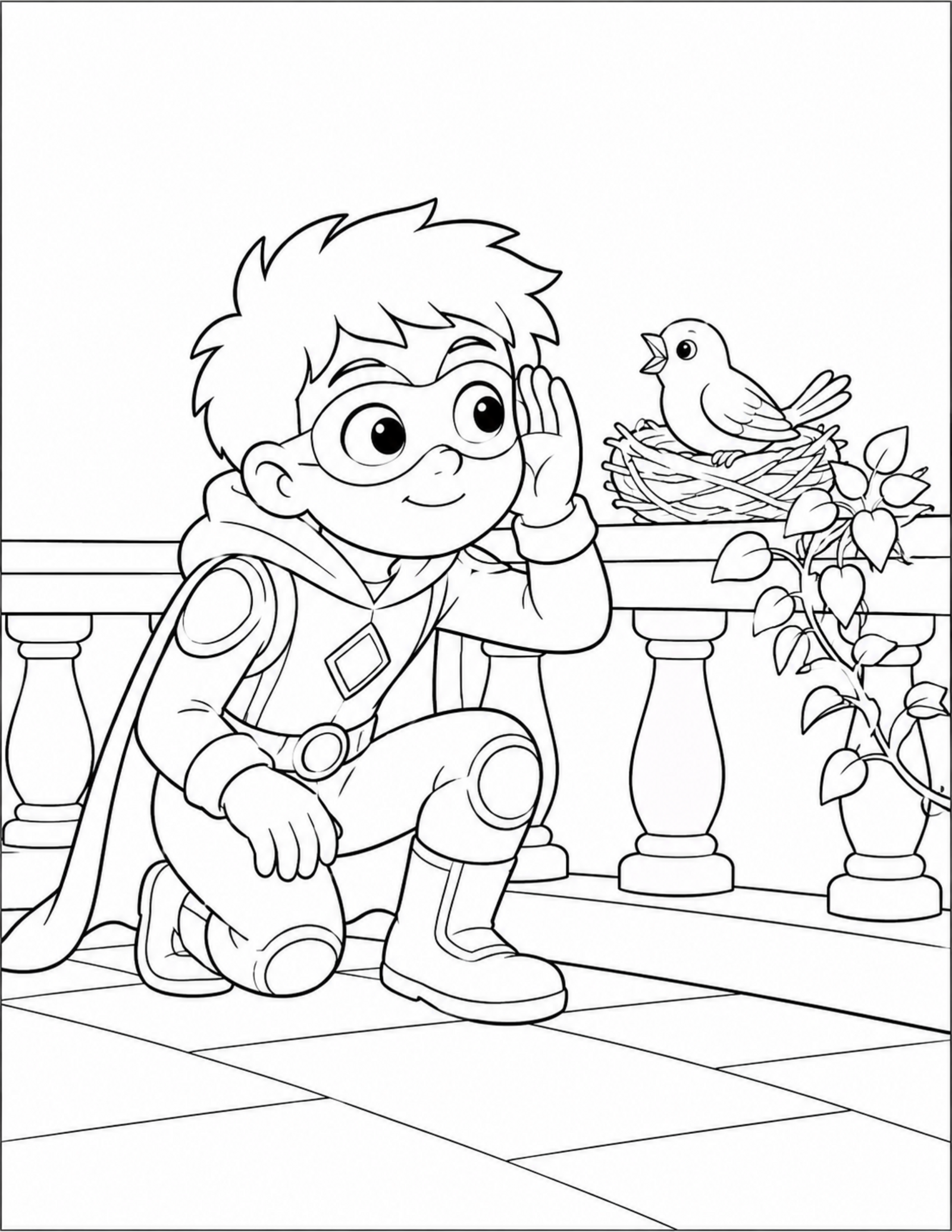 Spiderman coloring pages inspired by an original hero with a bird nest