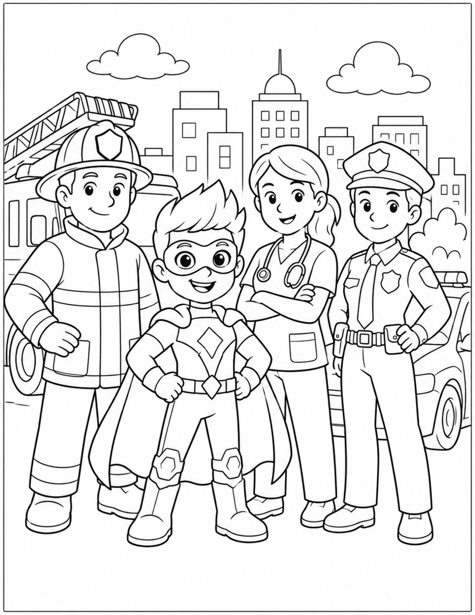 Spiderman coloring pages inspired by an original hero with city helpers