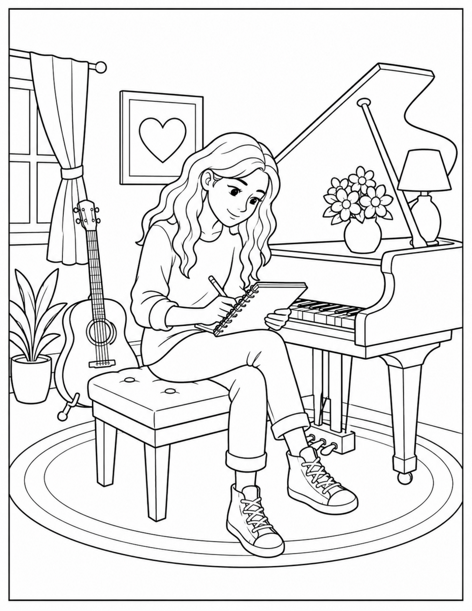 Original concert stage coloring page with a happy crowd