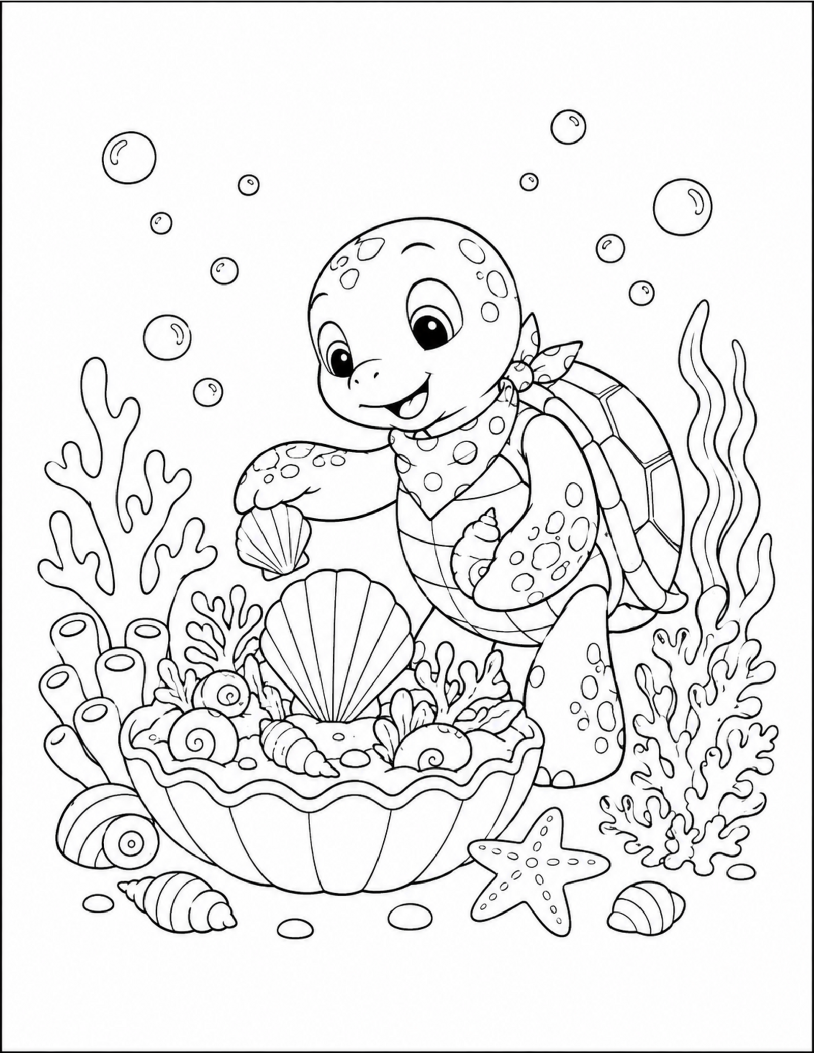 Original undersea friends dance coloring page at a coral reef
