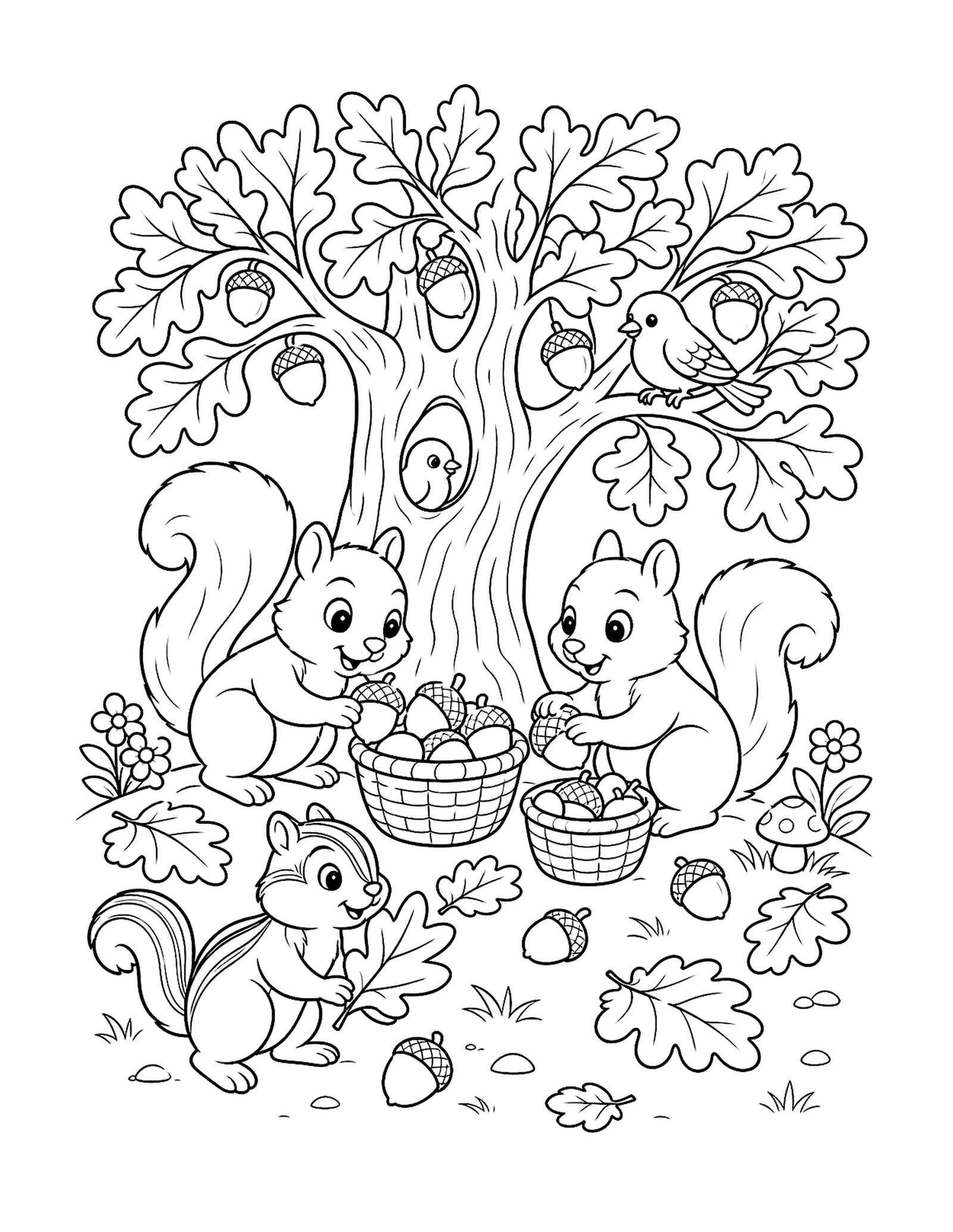 Fall Squirrels Sorting Acorns printable coloring page