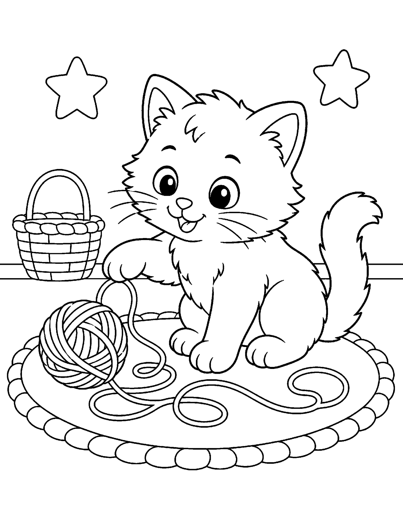 Kitten Playing With Yarn Cute kitten playing with a ball of yarn printable coloring page
