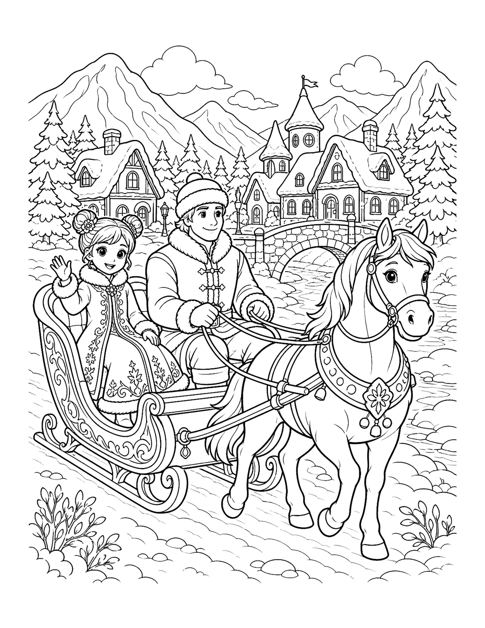 Royal Traveler Rides a Sleigh Original Royal Traveler Sleigh printable coloring page