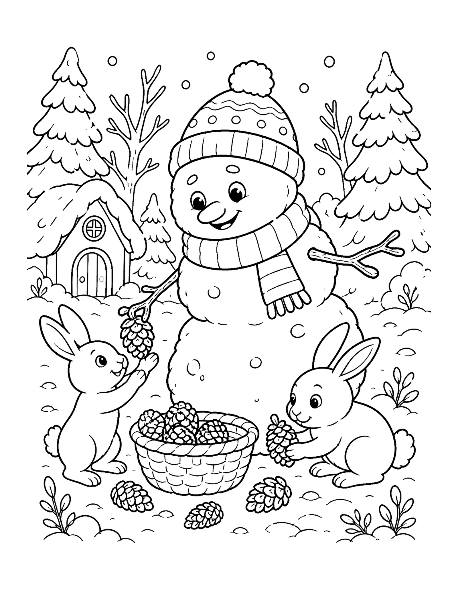 Snow Creature Helps Rabbits Original Snow Creature Rabbits printable coloring page