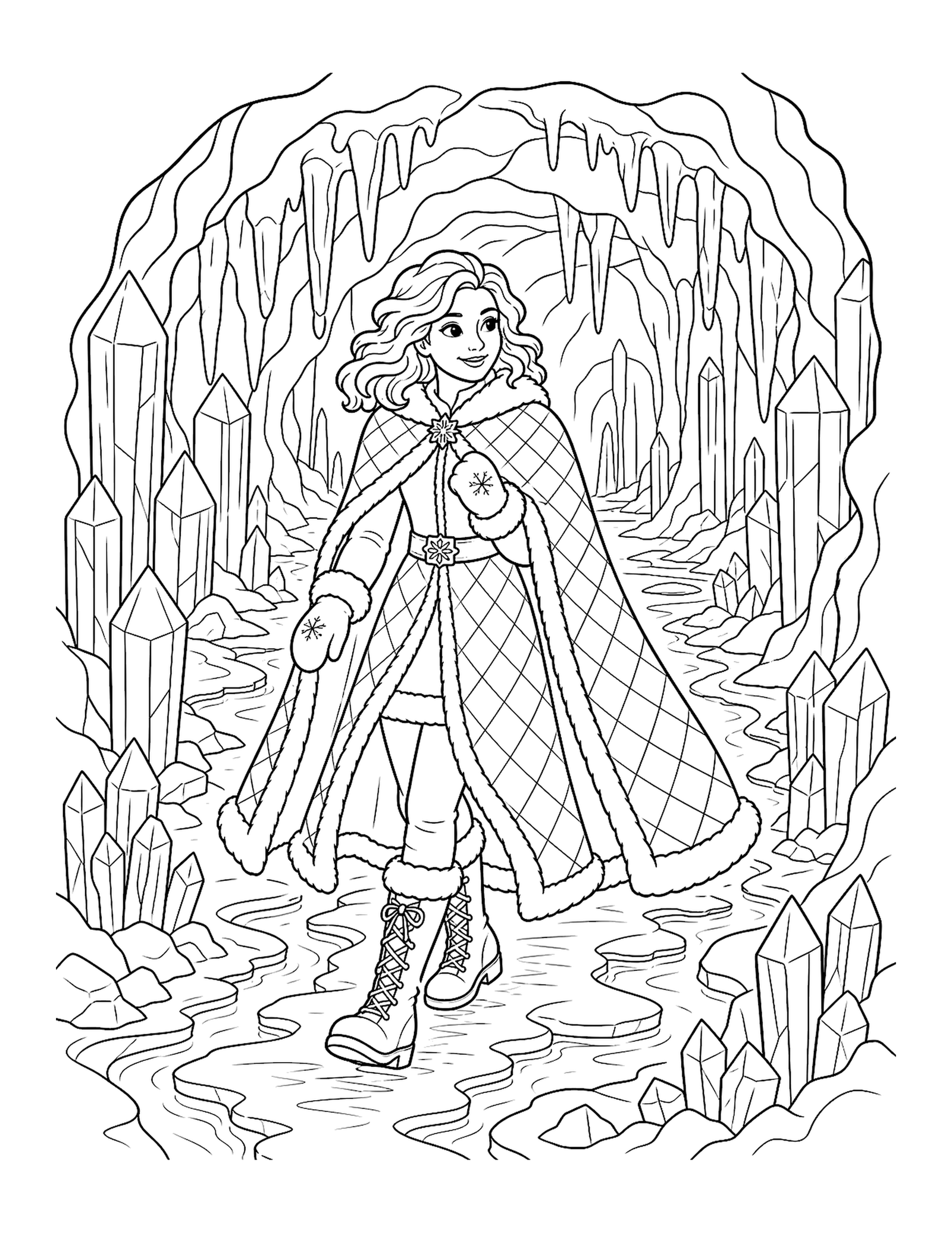 Winter Explorer in an Ice Cave Original Winter Explorer Ice Cave printable coloring page