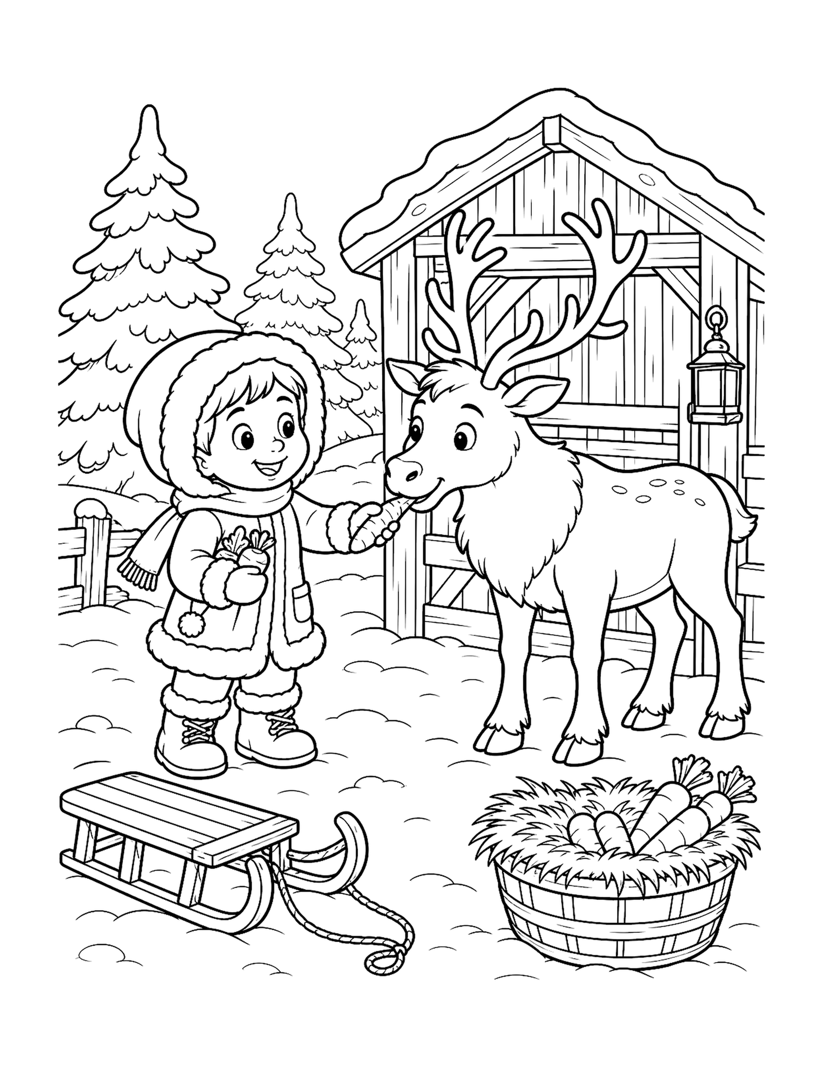 Winter Explorer Feeds a Reindeer Original Winter Explorer Reindeer printable coloring page