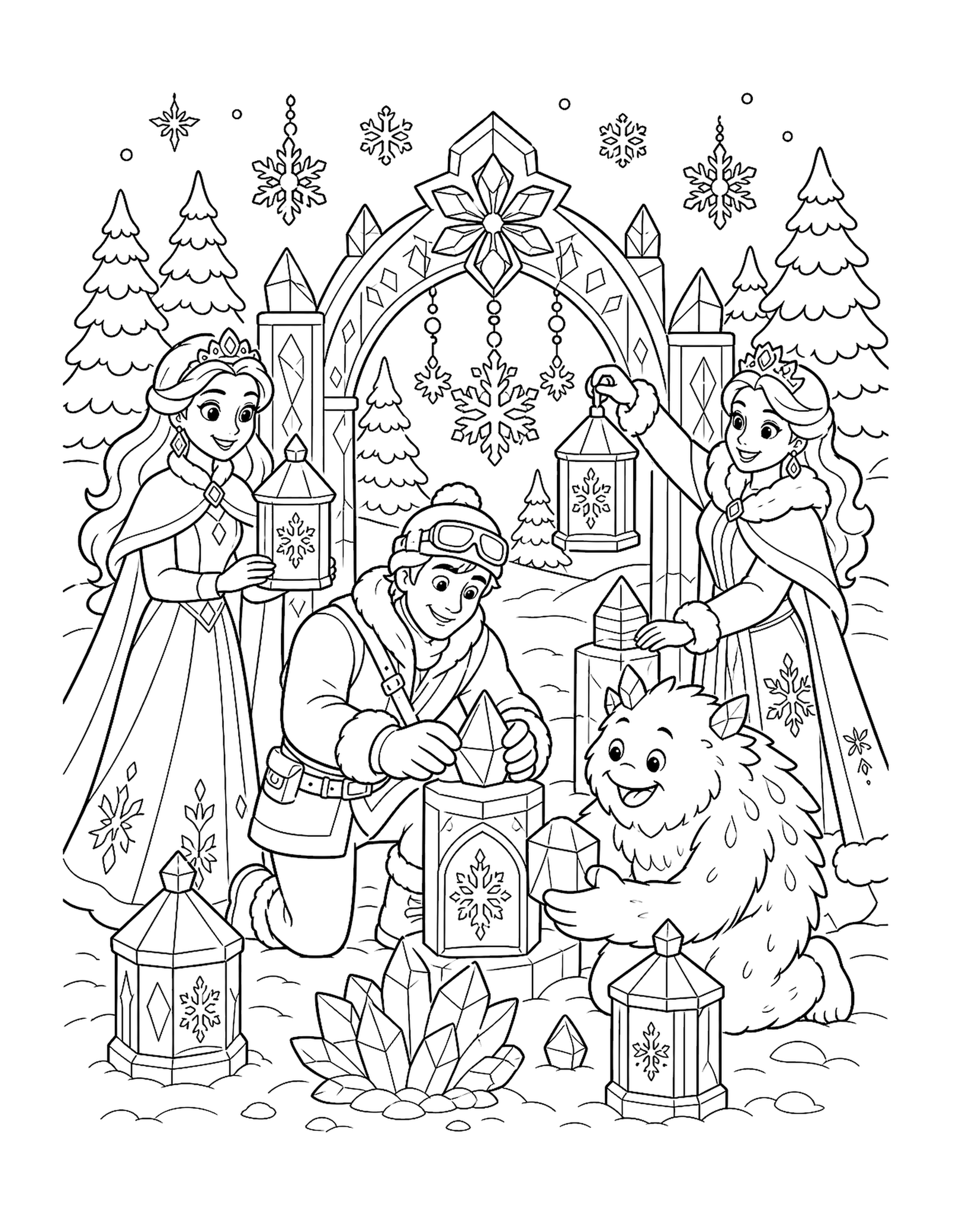 Winter Friends Build an Ice Lantern Garden Original Winter Fantasy Ice Lantern Garden printable coloring page