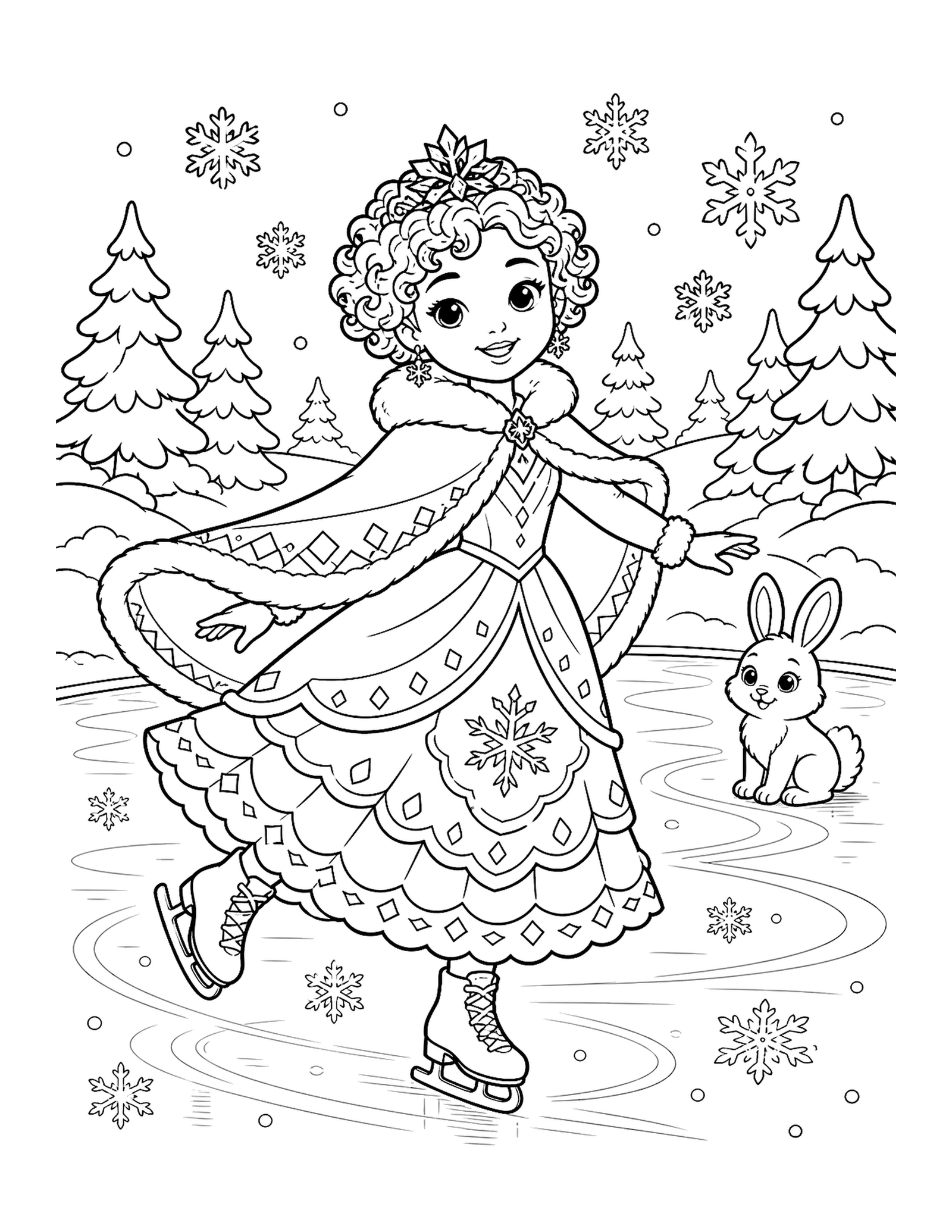 Winter Princess Ice Skating Original Winter Princess Ice Skating printable coloring page