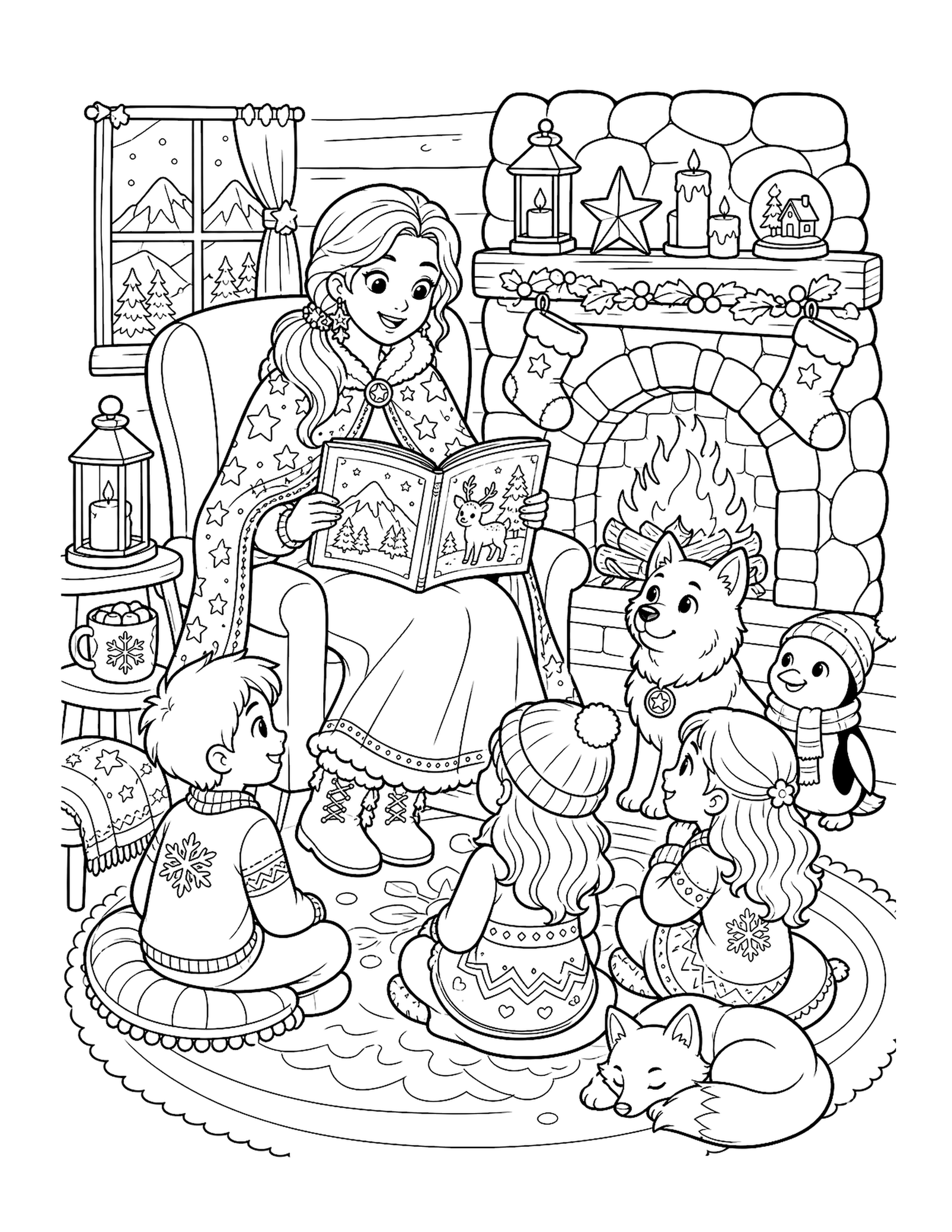 Winter Storyteller at the Lodge Original Winter Storyteller Lodge printable coloring page